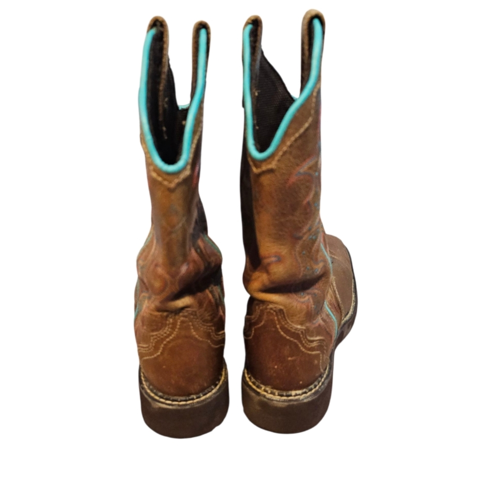 Justin Size 8 1/2 Western Cowboy Boots with Turquoise Accents Square Toe Raya - Picture 5 of 8